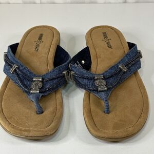 Minnetonka‎ Silverthorne 360 Womens Blue Denim Flip-Flops Sandals Beads Shoes 9